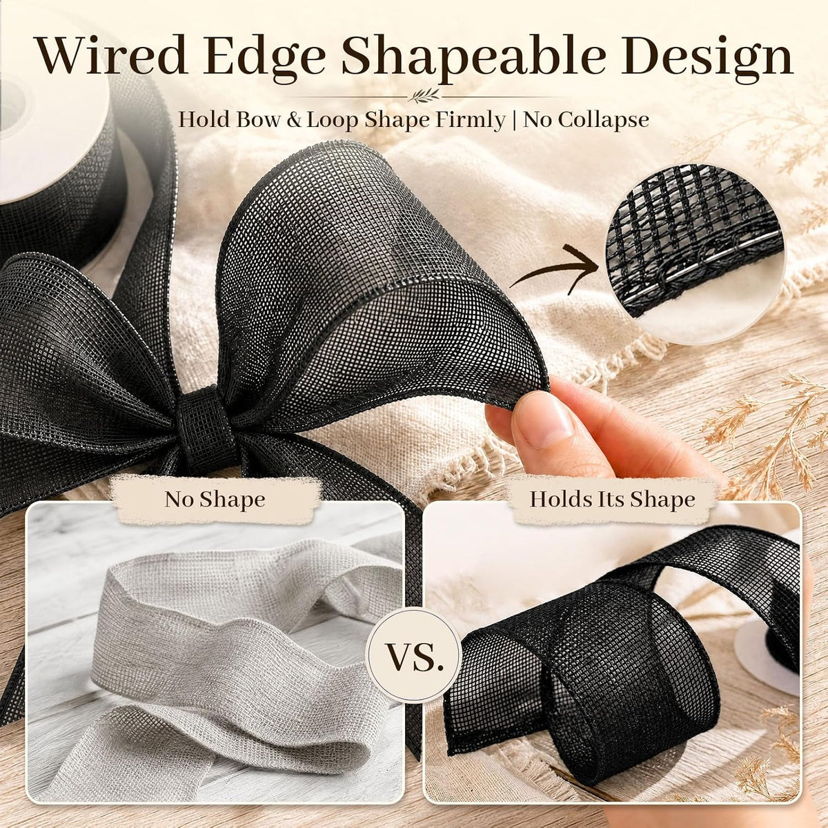 ( shf 24 )  VGOODALL Burlap Wired Ribbon, 2 Inch x 12 Yard