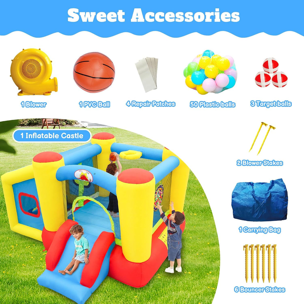 ( shf 33 ) WELLFUNTIME Inflatable Bounce House with Blower, Jumping Castle Slide