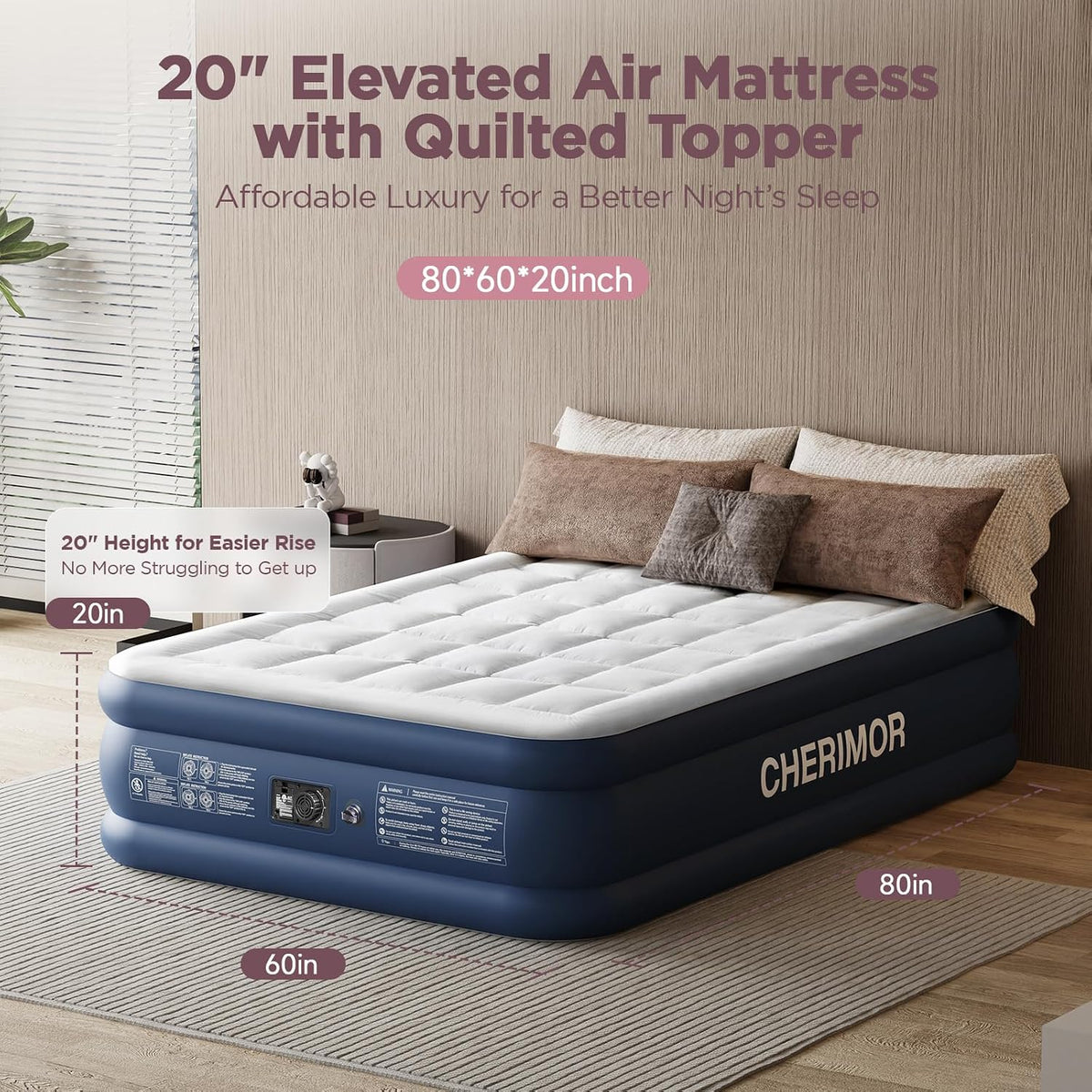 ( shf 30 ) CHERIMOR Queen Inflatable Mattress with Built-in Pump
