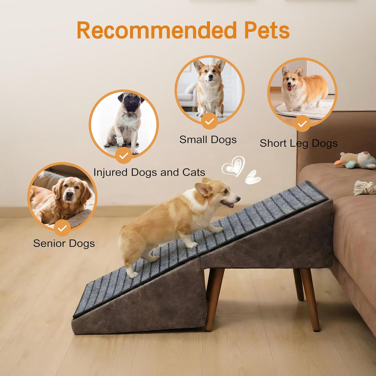 ( Shf L )  Ziluce Foldable Dog ramp for Couch, Non-Slip Wooden Pet ramp