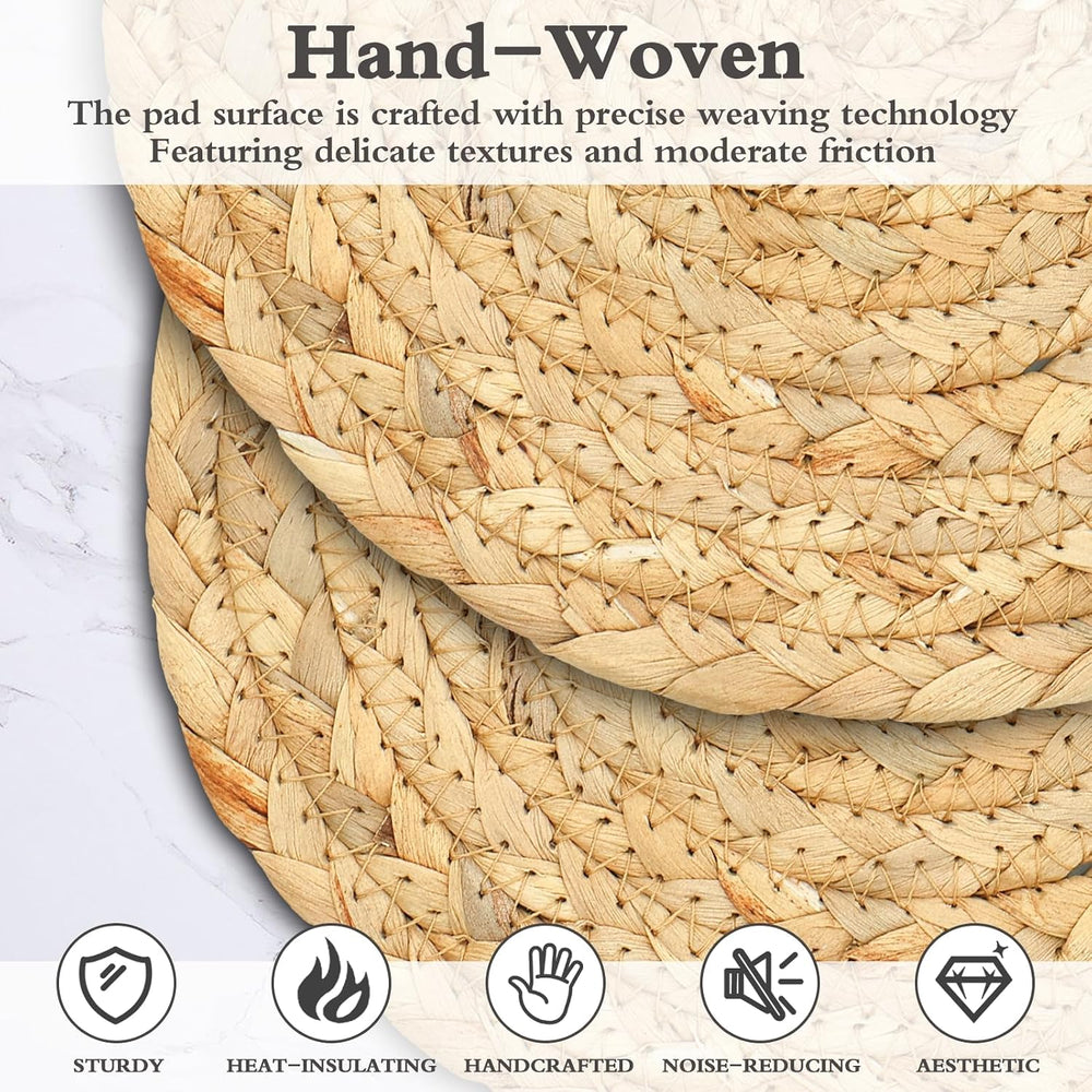 ( shf 7 ) Boho Trivets for Hot Dishes, Pots and Pans, Farmhouse Water Hyacinth Hot Pads 12 Inch