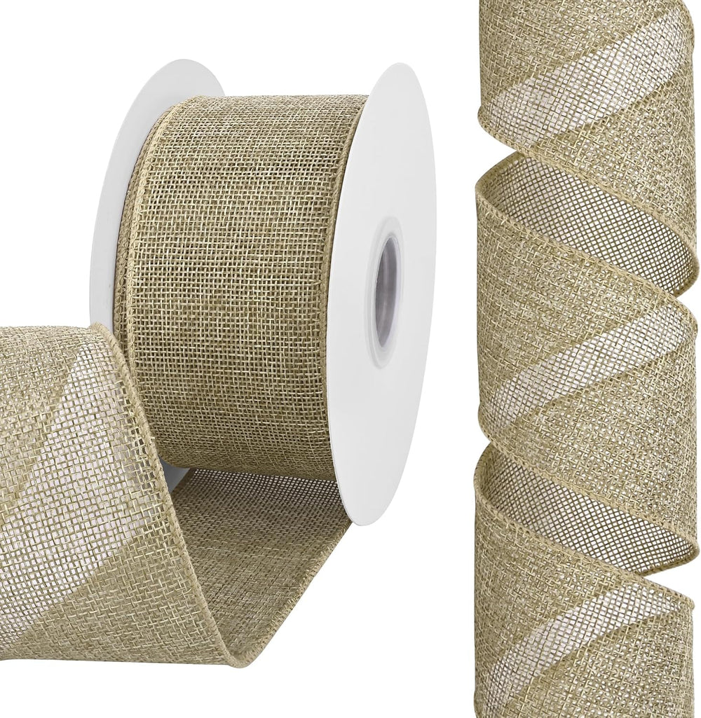 ( shf 24 ) Rilisili Natural Burlap Wired Ribbon 2-1/2 Inch x Continuous 25