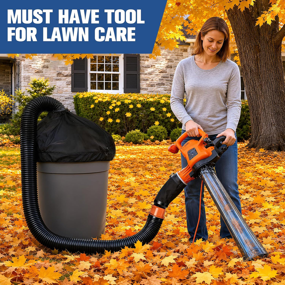 ( shf 29 ) Leaf Collector Compatible with Worx Leaf Blower & Vacuum, Includes Adjustable Adapter Fits 2.3"-5" Connection Ports, 2-8FT Hose, and Mesh Hood