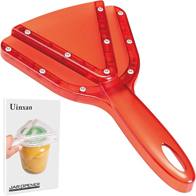 Uinxan Jar Opener for Weak Hands & Seniors with Arthritis - Handheld Manual | Effortlessly Opens Stubborn Screw Lids & Bottle Caps. 304 Stainless Steel. Durable. Patented Kitchen Gadget (Red)