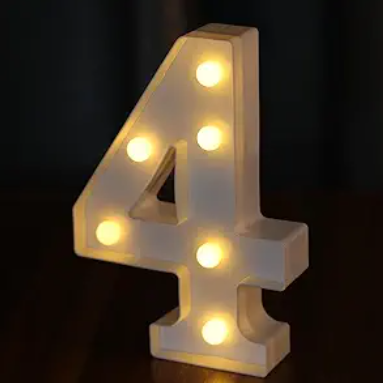 Light Up Numbers, Led Letter Lights 10 Number, Decorative Lighted Letters, Battery Powered Led Marquee Numbers for Party, Bar, Night Light, Home Decor(Number 4)