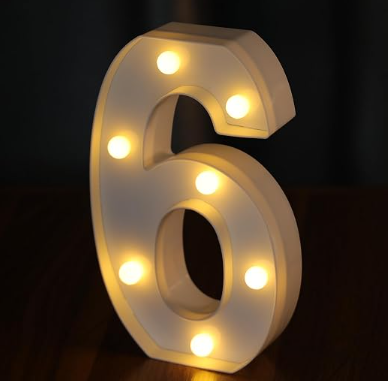 Light Up Numbers, Led Letter Lights 10 Number, Decorative Lighted Letters, Battery Powered Led Marquee Numbers for Party, Bar, Night Light, Home Decor(Number 6)