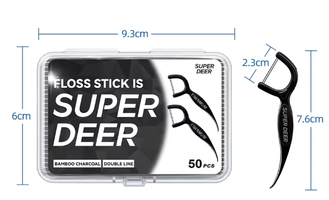 Super Deer 50Pcs Twin-line Dental Floss Bamboo Charcoal Dental Floss Toothpick With Thread Clean Between Teeth Oral Care Tool
